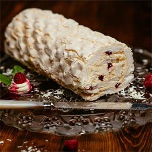 White Chocolate & Raspberry Roulade (uncut